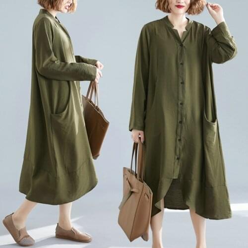 RMB price up to film fat MM long cardigan cotton and linen big yards shirt dress is female