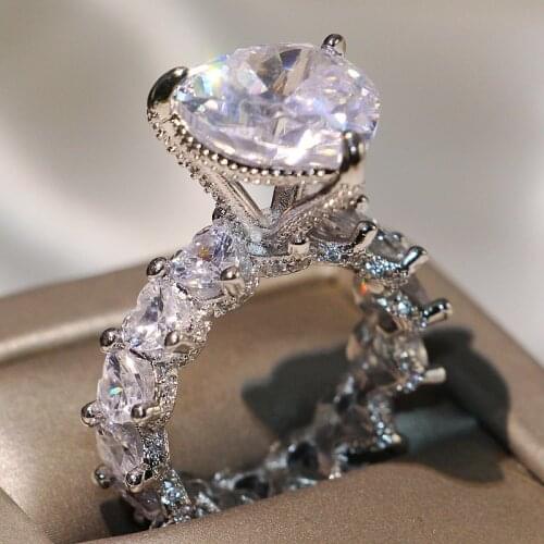 Sparkling Big White Clear 5A Zircon Luxury Jewelry 925 Sterling Silver Full Pear Cut CZ Promise Women Wedding Heart Ring Gift