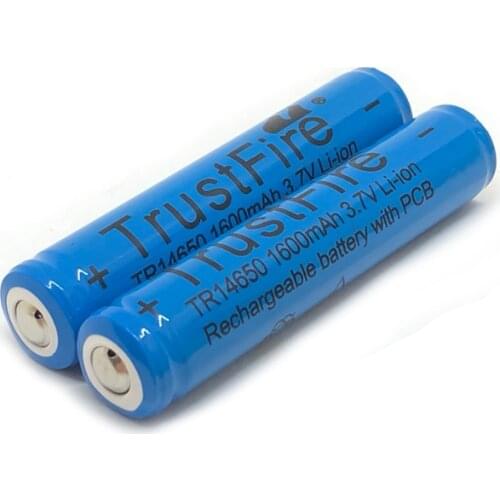 2pcs/lot TrustFire 14650 3.7V 1600mAh Lithium Battery Rechargeable Batteries with Protected PCB Power Source for LED Flashlights