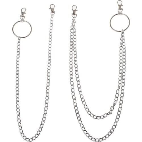 2Pcs Cool Punk Rock Wallet Belt Chain Pants Chain Secure Travel Wallet Chain Heavy Duty Jeans Link Coil Leash Jewelry