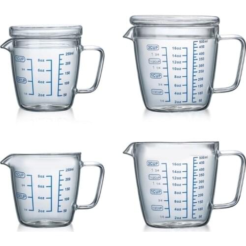 2021 New 250ml 500ml Heat-Resisting Glass Measuring Cup Milk Scale Microwave Measure Jug With Lid Wholesale