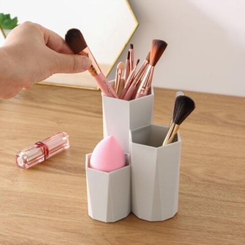 3 Lattices Cosmetic Make-up Brush Storage Box Table Organizer Makeup Nail Polish Cosmetic Holder Make Up Tools Pen Holder Rack