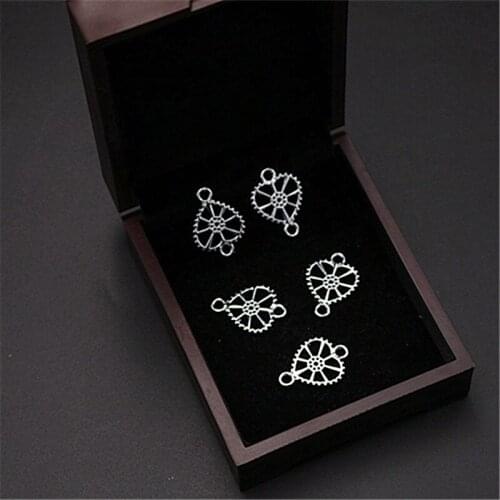 8pcs Color preserving electroplating Silver Color Hollow peach Heart Charm DIY handmade Metal jewelry alloy Connectors