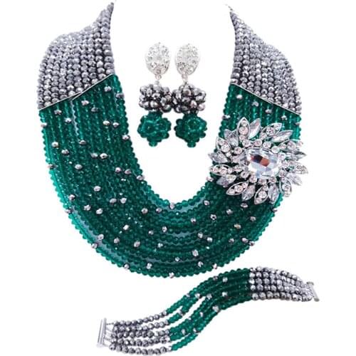 Army green teal green african beads necklace jewelry set nigerian wedding set 10szk