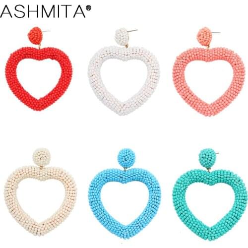 ASHMITA 2019 European And American New Earring Handmade Red Love Rice Beads Winding Earrings Heart-shaped Wild Gift For Girl