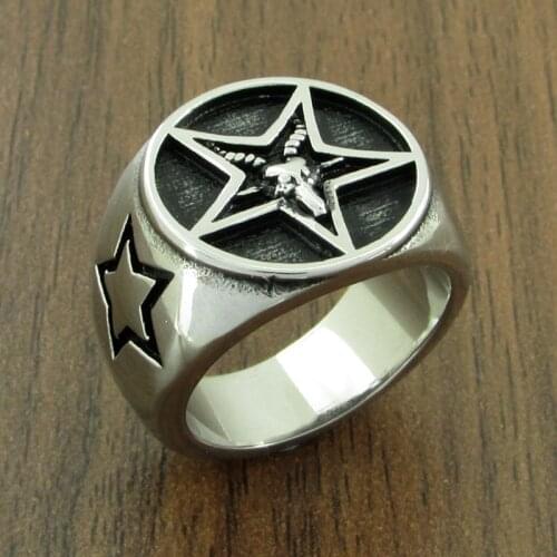 Free Shipping Punk 316L Stainless Steel Goat Head Five-Pointed Star Ring For Gift