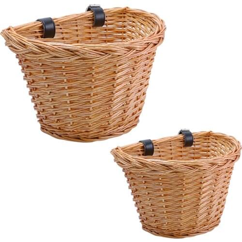 Children Bicycle Rattan Basket Handle Bar Wicker Hand Woven Carrier Cycling Scooters Front Bag Kids Bike Riding Cargo Storage
