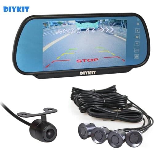 DIYKIT Video Parking Radar 4 Sensors + 7" Build-in LCD Display Mirror Car Monitor + Rear View Car Camera
