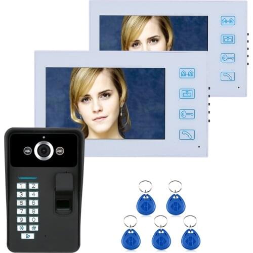 2 Monitor 7" TFT Fingerprint Recognition RFID Password Video Door Phone Intercom Doorbell with IR-CUT HD 1000TVL Camera