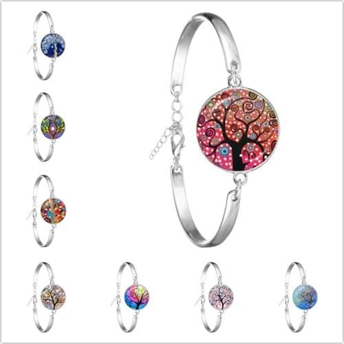 Life Tree Art Handmade Bracelet Glass Dome Jewelry Tree of Life Simple Style DIY Paintings Bangle for Women Girls Gift