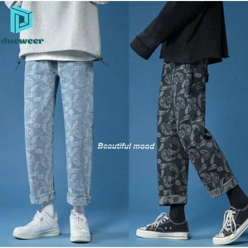 DUEWEER Mens Jeans Spring Autumn Cashew Flower Black Baggy Trousers Men Loose Casual Hip Hop Straight Wide Leg Denim Pants