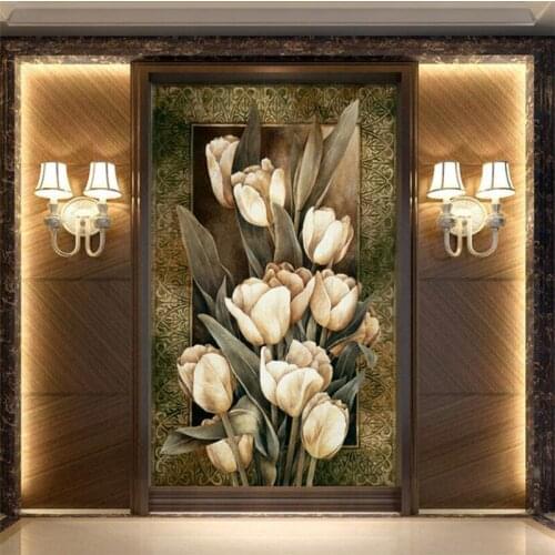 Custom Photo Wallpaper 3D Large Porch aisle Mural European Style Retro White Tulip Oil Painting Archeology Backdrop 3d wallpaper
