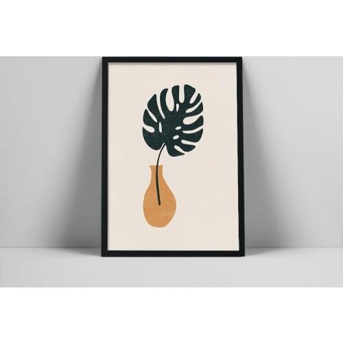 Monstera Stem Art Print | Vase Wall Art | Plant Mom Gift | Minimal Plant Drawing | Botanical Poster | Leaf Artwork an With Flow