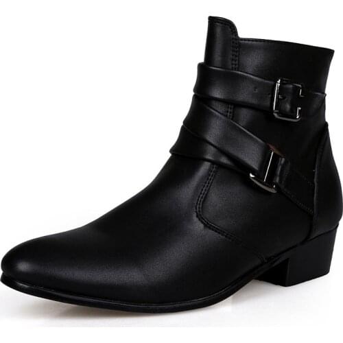 Idopy New Autumn Gothic Men Pointed Toe Warm Stage Performance Faux Leather Ankle Boots Male Punk Leather Cool Shoes
