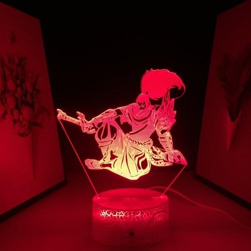 Game League of Legends Character Pressure Yasuo 3D Lamp White Cracked Base for Home Decor Couple Children Festival Birthday Gift