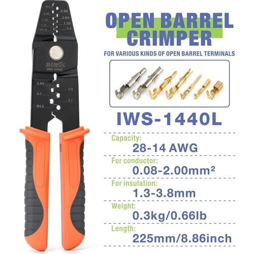 IWS-1440L Crimping Plier Open Barrel Terminals Crimper Tool for Various-sized Contacts AWG 28-14 works on JST,Molex,TE,HRS