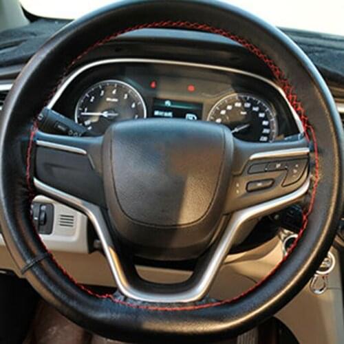 Car leather hand-sewn steering wheel cover for SsangYong Actyon Turismo Rodius Rexton Korando For KIA RIO Ceed For VW Golf Skoda