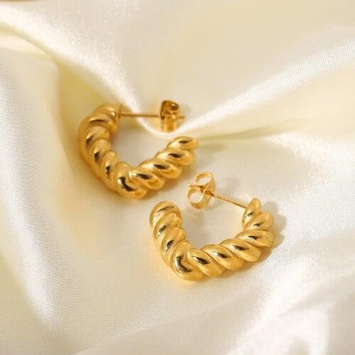 Chunky Twisted Croissant Earrings Jewelry Geometric Triangle Open 18K Gold Studs Stainless Steel Hoop Earrings For Women