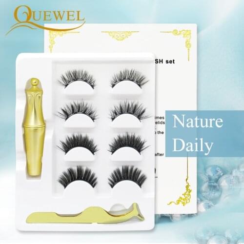 Quewel Mix Magnetic Eyelash Set Routine Lashes Magnet Liquid Eyeliner Tweezers With 4 Magnetics Handmade False Eyelashes Box