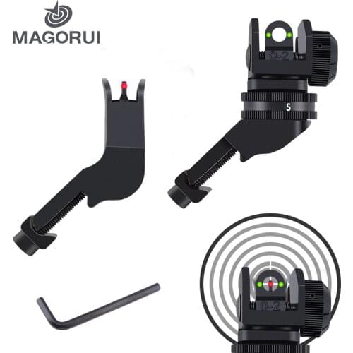 Magorui 45 Degree Offset Fiber Optics Iron Sight Front and Rear Fiber Sights for Picatinny Rail Weaver Rail Hunting Accessories