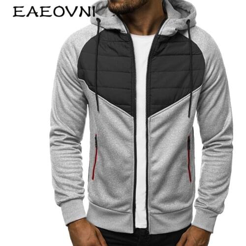 EAEOVNI Autumn Winter Mens Puffer Jacket Patchwork Hooded Men Jackets Coats Long Sleeve Warm Slim Fit Mens Hoodies Sweatshirts