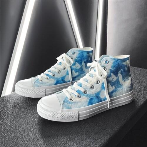 New Korean Trend Board Shoes Men Street Shooting Hand-painted High-top Sports Sneakers Men Graffiti Casual Canvas Shoes Men