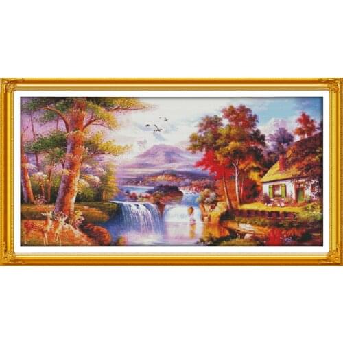 Golden scenery (4) cross stitch kit landscape14ct 11ct count printed canvas stitching embroidery DIY handmade needlework