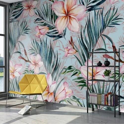 Custom Mural Wallpaper Modern Creative Hand Painted Pink Flowers Leaves Photo Bedroom Living Room Hotel Decoration Wall Painting