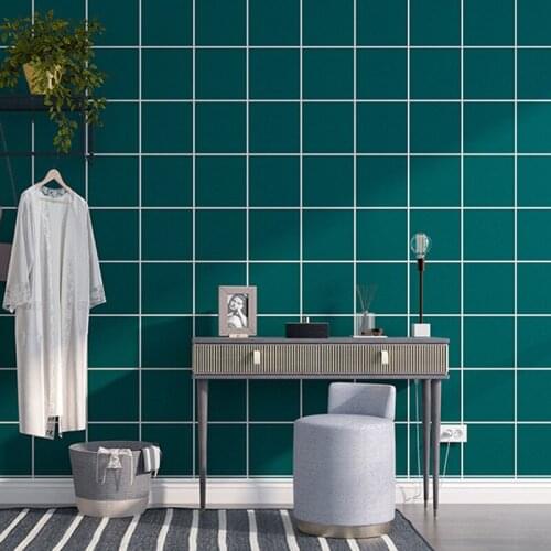 Modern Geometric Grid Wall Papers Home Decor Vinyl PVC 3 D Ins Green Yellow Lattice Wallpaper for Shop Walls papel de parede