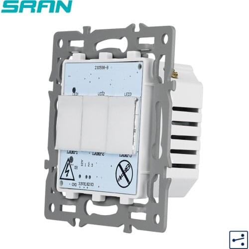 SRAN EU Wall Sensor Switch Module, 110-240V With Led 3Gang 2Way Touch Switch For Stairs And Interrupted 82*82mm FGTCM006