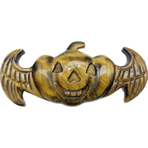 Natural Yellow Tiger Eye Stone Hand Carving Wings Pumpkin Faces Crystal Fashion Jewelry