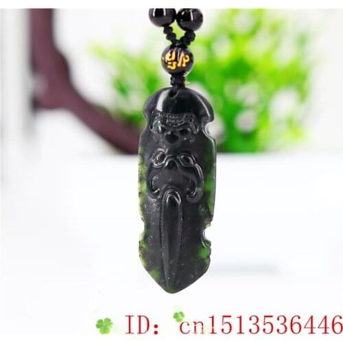 Jade Rune Pendant Necklace Fashion Amulet Black Green Gifts Natural Chinese Jewellery Carved Charm