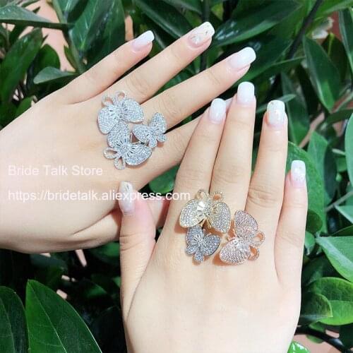 Bride Talk New Arrival Butterfly Resizable Rings With Cubic Zirconia Bling Stone Women Fashion Party Jewelry Best Gift 2021