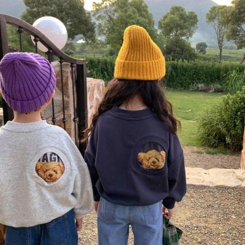 2021 New Fashion Bear Print Baby Boy Sweatshirt Children Autumn Casual Loose Sweatshirt For Girls Long Sleeve Tops Kids Clothing