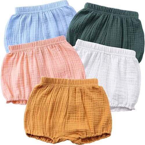 Solid Color Baby Bloomers Pleated Boy Girl Shorts Diaper Cover Elastic Waist Hem Breathable Cotton Pants for 0-4 Years Newborn