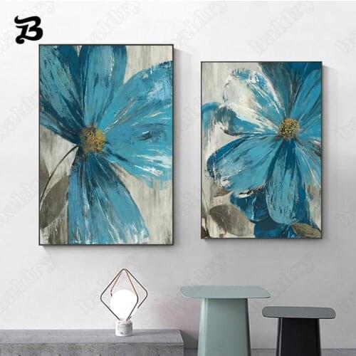 Blue Flowers Canvas Painting Nordic Flowers Art Posters Wall Art Abstract Poster and Prints Landscape Wall Pictures Home Decor