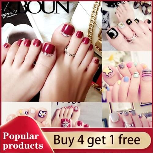 Fake toe nails tips press on nail art coffin with glue stick designs clear display set false full cover artificial short square