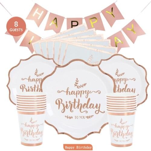 Roes Glod Happy Birthday Decor Adult Favor Tableware 18th 20th Birthday Party Decor Romantic Birthday Gifts for Girlfriend