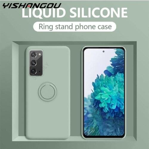 Luxury Shockproof Soft Liquid Silicone Case For Samsung S21 S20 FE A52 A72 A32 Note20 Ultra S10 S9 Plus Stand Ring Holder Cover