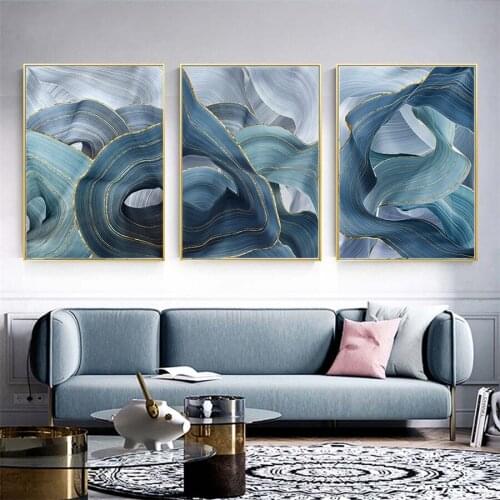 Blue Gold Ring Canvas Art Modern Posters Prints Wall Pictures for Living Room Luxury Home Decor 3D Wall Art Paintings Home Decor