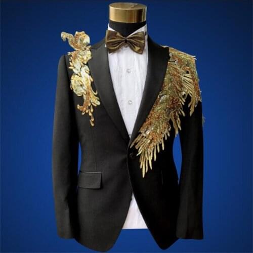Wedding dress mens suit gold sequin diamond singer performance costume master of ceremonies host the competition костюм мужской