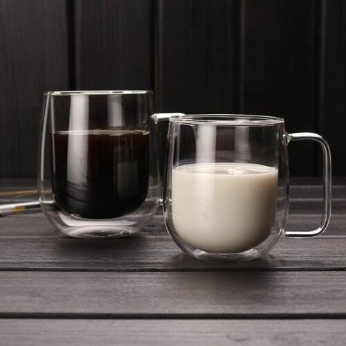 250ML/350ML Heat-resistant Double Wall Glass Cup Beer Coffee Cups With Handle Mug Tea Mugs Transparent Drinkware