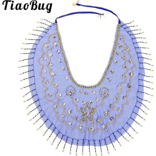 TiaoBug Women Bollywood Mesh See Through Sheer Tribal Indian Face Veil with Beads Tassels Egypt Belly Dance Costume Accessories