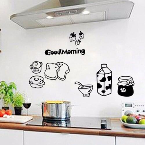 Personality slogan Good morning Vinyl sticker Open kitchen Breakfast food Home decor wall sticker CF06