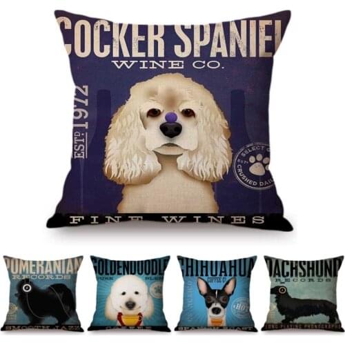 Vintage Dog Poster Lovely Dachshund Chihuahua Poweranian Art Home Decorative Pillow Cases Cotton Linen Sofa Chair Cushion Cover