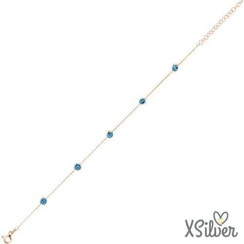 Xsilver Women Evil Eye bead Row Cubic Zirconia 925 Sterling Silver Bracelet Turkey Special Design