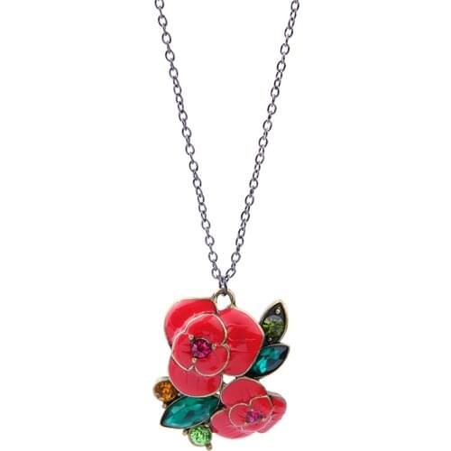 Fashion Women Daily Jewelry Enamel Flower Necklace Pendant High Quality Long Chain Vintage Necklace