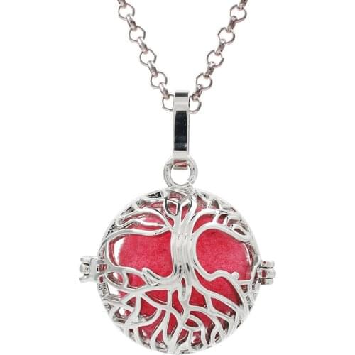 1pc Hollow Silver Plated Tree of Life Essential Oil Diffuser Locket Floating Lava Bead Cage Mexican Bola Pendant Necklace