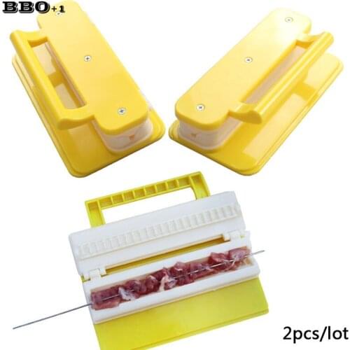 2pcs BBQ Skewer Machine Multi functional Barbecue Skewers Maker ABS Plastic Beef Chick Pork Shish Kabob Skewer Maker BBQ Tool