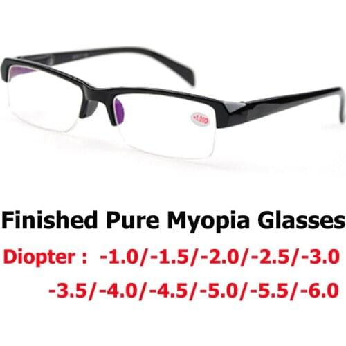 2021 Finished Myopia Glasses Classic Black Half Rim Spectacle Frame Unisex Nearsighted Glasses With Diopter Minus -1.0 To -6.0